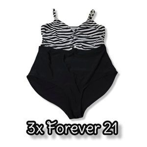 3x forever 21 swimsuit one piece cut out stripes black and white retro